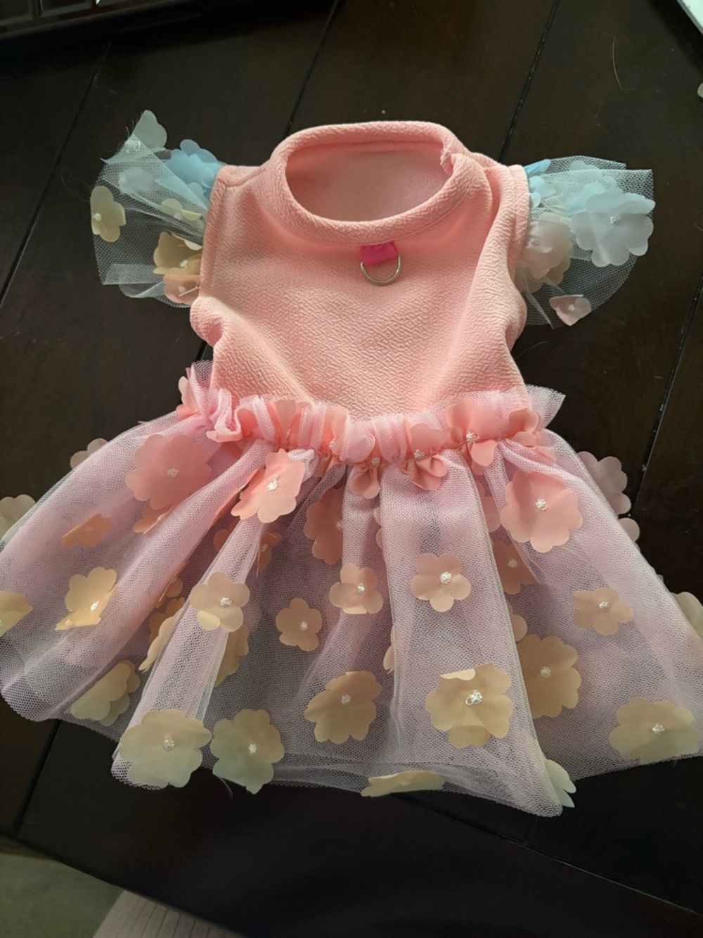 Pink Floral Tulle Pet Dress - Pastel Flower Appliques size xs
